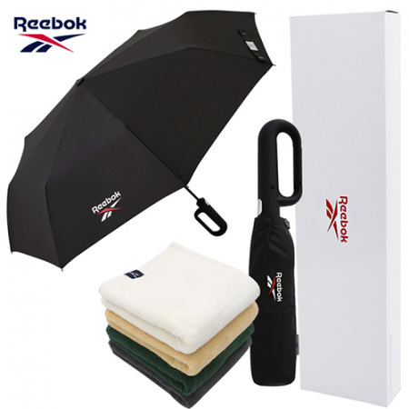 리복 3단 완전 자동 친환경 어스 카라비너 우산 + 200g 코마사 타올 세트 #2