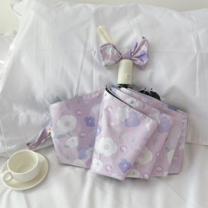 포유렐라 튼튼한 퍼플벚꽃 UV차단 3단 암막 접이식 휴대용 자동우산