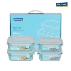 글라스락 직사각 혼합4조 밀폐용기 세트, 안전한 국내생산 내열강화