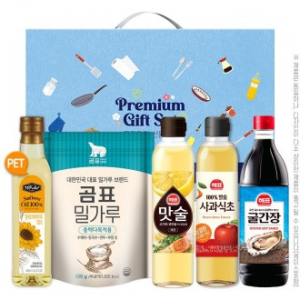 명절선물세트 혼합 AM12호, 탑셰프 해바라기 + 곰표 밀가루 + 해표 맛술 + 해표 사과식초 + 해표 굴간장 (5종)