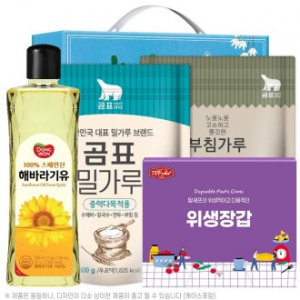 명절선물세트 해바라기유 + 곰표밀가루 + 곰표부침가루 + 위생장갑 AM10호 4종