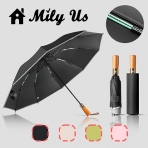 밀리어스 고급 원목 손잡이 접이식 3단 거꾸로 자동 우산 뼈대10k 지름 105cm 4컬러