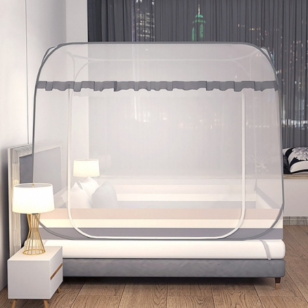 딥슬립 심플 사각 원터치 침대 모기장 (150x200cm) (브라운) #2