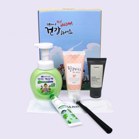 아이깨끗해 핸드워시 + 과일나라 핸드에센스 + Nard(나드) 폼클렌징 + Nard(나드) 여행용치약 칫솔세트 5종 금연홍보 케이스 (케이스 변경가능) #2