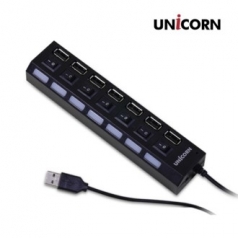 유니콘 7포트 USB2.0허브 개별 전원스위치 어댑터 포함 XH-800A