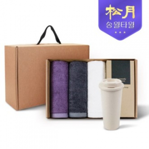 송월타올 리빙 기프트세트 3, 프리미엄뱀부180g 3P + 커피텀블러630ml 1P