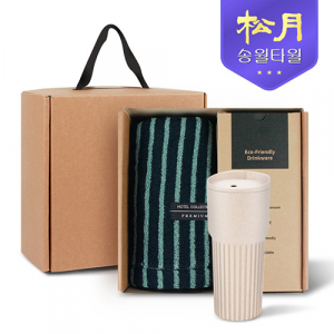 [송월타올] 리빙 기프트세트 8, 호텔컬렉션 스트라이프44 타올 1P + 커피텀블러709ml 1P