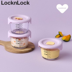 락앤락 514S3 리틀럽 디어 이유식용기 원형 실리콘 간편캡 260ml 3P 라벤더, 스카이블루