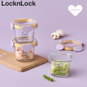 락앤락 511S3 리틀럽 디어 이유식용기 정사각형 밀폐캡 260ml 3P 라벤더, 스카이블루