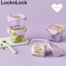 락앤락 511S4 리틀럽 디어 이유식용기 정사각형 260ml 4P 혼합 세트 라벤더, 스카이블루