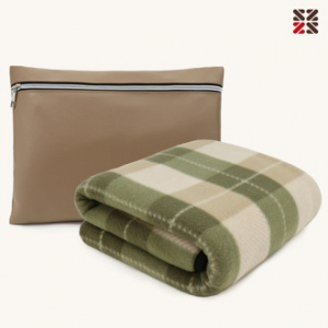 그린체크특대담요 + 가죽파우치세트