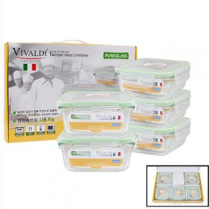 퓨어글라스 정사각형 밀폐용기 중형, 소형 5조