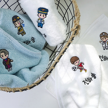 러버덕 (왕자) 어린이집수건 핸드타올 1장 70g 아이이름 자수 고리수건 40수 코마사 #3