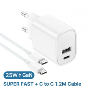 코끼리 GaN PPS PD 25W C+A 2포트 초고속 충전기, PD C to C 1.2M 케이블 포함