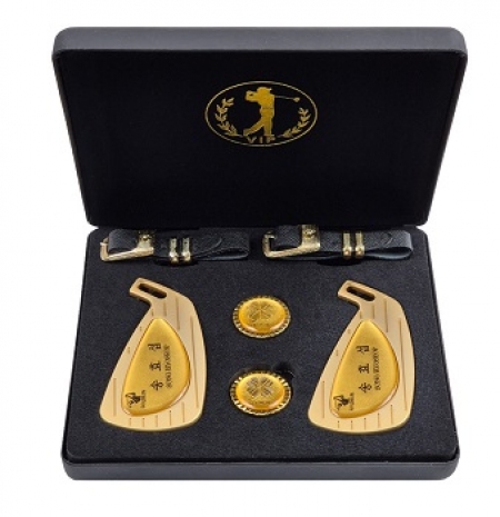 헤드모양 금판지 네임텍 가죽끈 금판지 볼마커 클립 하드케이스 골프세트 - H3 #2