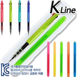 케이라인 3색 투명 니들 볼펜 + 스타 사각 형광펜 세트