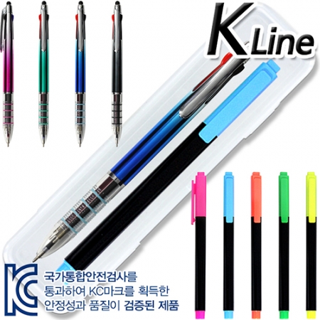 케이라인 크리스탈 4링 UV 니들 3색 터치펜 + 스타 사각 형광펜 불투세트 #3