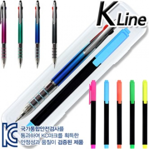 케이라인 크리스탈 4링 UV 니들 3색 터치펜 + 스타 사각 형광펜 불투세트