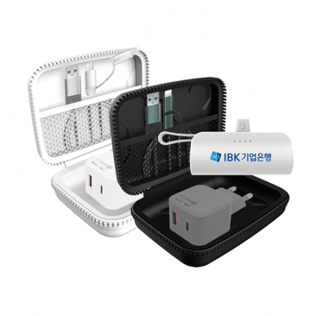 팝폰 CS48-1 도킹형 보조 배터리, 패브릭 고속케이블 멀티충전기 선물세트 #2