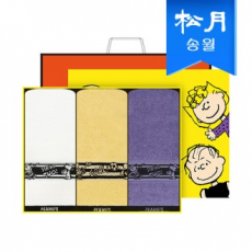 [송월타올] 스누피 플레이 스포츠 세면타올 3매 선물세트 쇼핑백