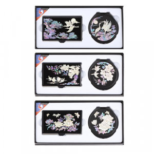 외국인선물 송학 매화 목단 나전명함 손거울세트