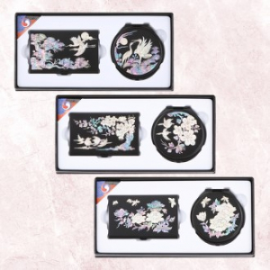 외국인선물 송학 매화 목단 나전명함 손거울세트