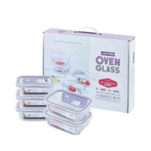 주방을담다 퍼플락 밀페용기 오븐용기 혼합5조(640ml*2EA 400ml*3EA)