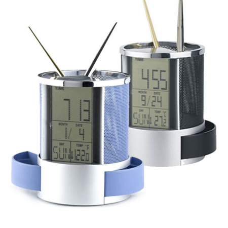 M007 원형 펜꽂이 시계 달력 디지털 연필꽂이 수납함 인쇄 답례품 입사선물 #2