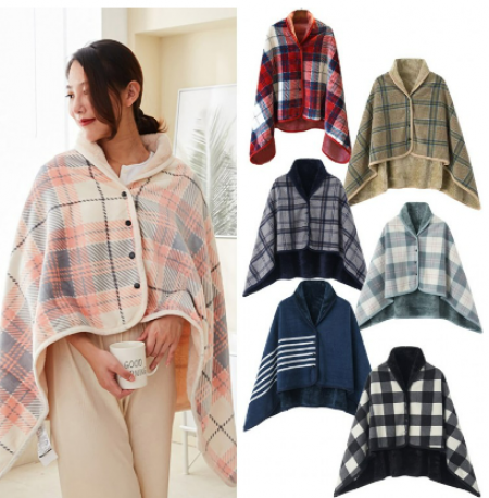 극세사 똑딱이 담요 무릎담요 도톰한 망토담요 학생 학원 사무실용 차량용 캠핑담요 130*80 #2