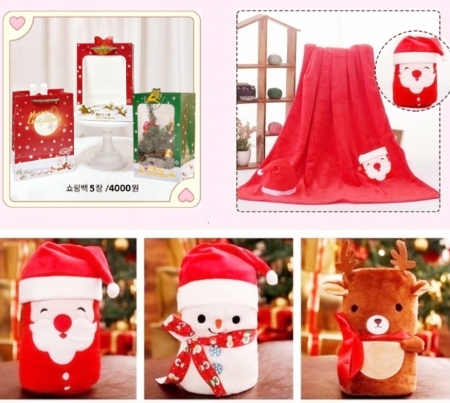 겨울 담요 극세사담요 담요, 망토담요, 선물용 후드담요 방한 온열 발열, 답례품 판촉물 사은품 기념품, 단체 선물 용품, 워머 방한용품 겨울 용품 크리스마스 산타 #3