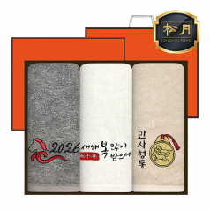 [송월타올] 2026년 병오년 붉은말 자수타올 3P 40수 160g 호텔수건 세트