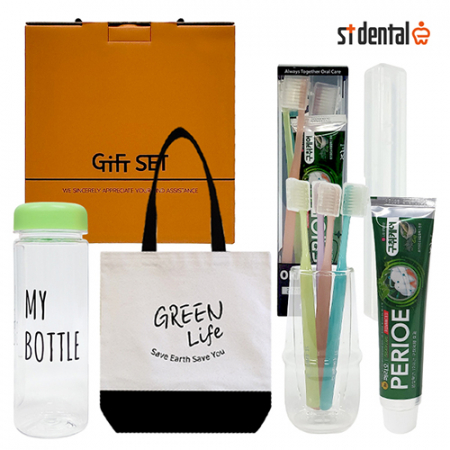 신박한세트 6호 보틀 에코백투톤 오랄케어 큐빅엠보싱 페리오100g 칫솔치약 선물세트 #3