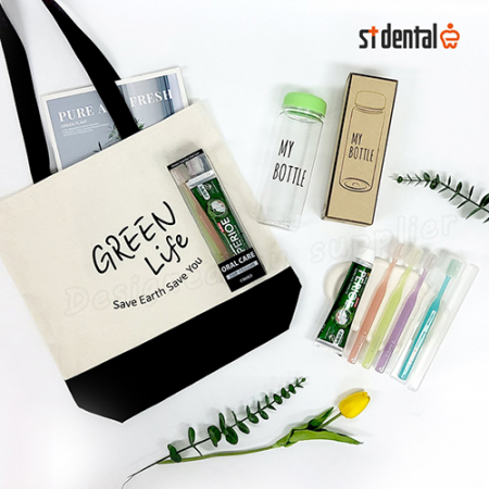 신박한세트 6호 보틀 에코백투톤 오랄케어 큐빅엠보싱 페리오100g 칫솔치약 선물세트 #4