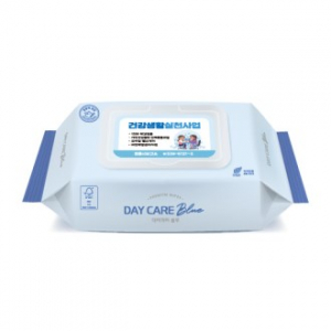 데이케어블루 72매캡형 60gsm 생분해 물티슈 FSC인증 녹색비닐인증 판촉라벨