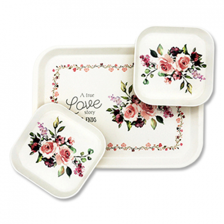 무광멜라민 직쟁반 콤비 장미 3P #2