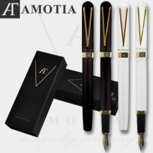 아모티아발루아매트모노블랙화이트만년필+가죽파우치