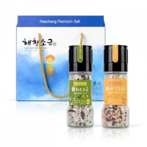 해창 황토 구운소금 태양초 + 허브 캠핑용 그라인더 2종 선물세트