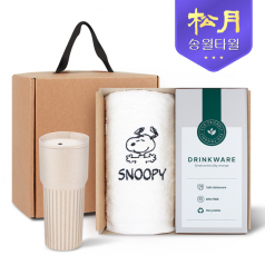 송월타올 리빙 기프트세트 19, 스누피 피너츠 타올180g x 1P + 커피텀블러709ml 1P