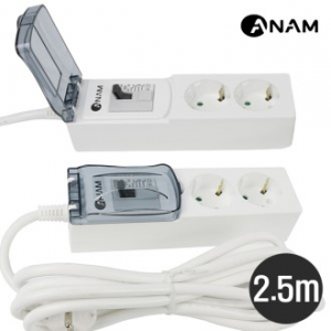 아남 고용량 4000W 배선차단기 2구 멀티탭 2.5m 국산 과부하 차단기