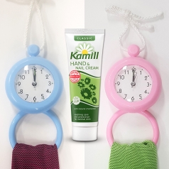 독일 카밀 핸드크림 +  타올 수건 걸이 시계 + 사은품, 탁상시계 로션 답례품 기념 품 선물 용품, 단체 행사 기프트 욕실 용품 타월