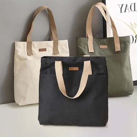 인조 가죽 패치 캔버스 지퍼 토트백 #2