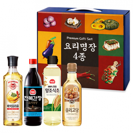 요리명장 프리미엄 오일 선물세트4종세트, 요리유 + 양조식초 + 전복간장 + 요리올리고당 #2