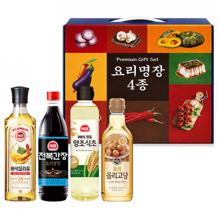 요리명장 프리미엄 오일 선물세트4종세트, 요리유 + 양조식초 + 전복간장 + 요리올리고당 #3
