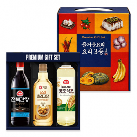 즐거운요리 프리미엄 선물세트 3종, 진간장500ml + 양조식초500ml + 요리 올리고당500g #3