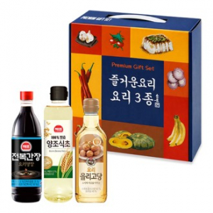 즐거운요리 프리미엄 선물세트 3종, 진간장500ml + 양조식초500ml + 요리 올리고당500g