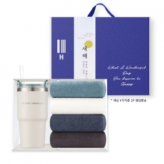 스타벅스 텀블러 크림 켄처 송월 향균타올1P 색상랜덤 손잡이 기프트박스 세트