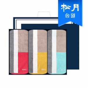 [송월타올] 컬러웨이 코마사 180g 선염 세면타올 3매 선물세트, 쇼핑백 기념수건 답례품
