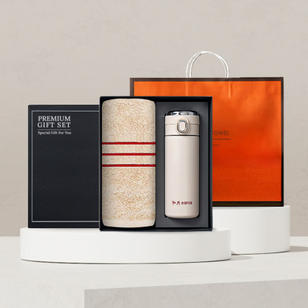 [송월타올] 내츄럴코튼 40수 타올+원터치텀블러 기프트세트 #2