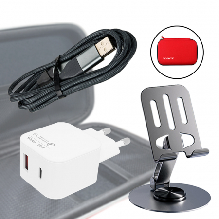 팝폰 여행용 파우치 선물 세트 360도 메탈 회전거치대(스마트폰/테블릿) 2in1초고속충전 케이블(60w) CS53 #3