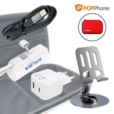 팝폰 여행용 파우치 선물 세트 초미니 도킹형 보조배터리 2in1초고속충전 케이블(60w) 360도 메탈 회전거치대(스마트폰/테블릿) CS53-2